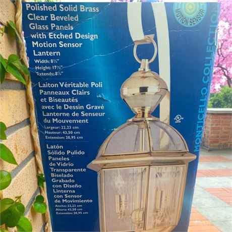 Angelo Monticello Collection Motion Sensor Lantern Etched Glass Beveled Panels