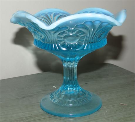 Vintage Fenton Opalescent Eye & Scroll Compote Dish