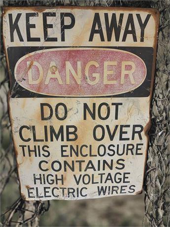 Metal KEEP AWAY DANGER Fence High Voltage Warning Sign (Vintage)