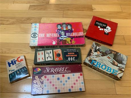 Vintage Board Game Lot - The Beverly Hillbillies, Probe, Pokeno, Hi-Q, Bowling