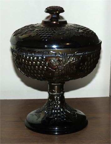 Northwood Amethyst Carnival Glass "Grape & Cable" Lidded Compote