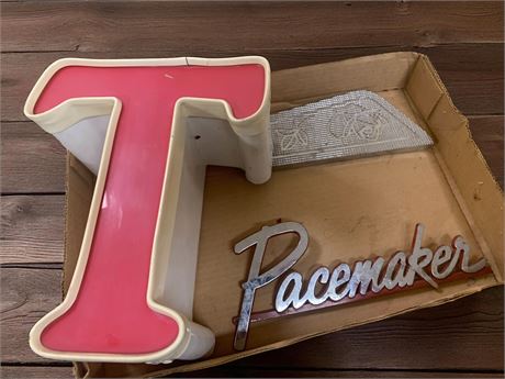 Letter "T" Sign, Metal Foot Peg & Metal Pacemaker Emblem