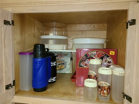 Kitchen Cupboard Cleanout:Carafe/Serv. Tray/Perogie Maker/Tupperware & More