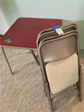 Red Card Table & 4 Metal Padded Folding Chairs By Samsonite