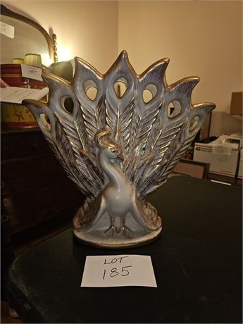 Haeger Vintage White/Gold Peacock Vase