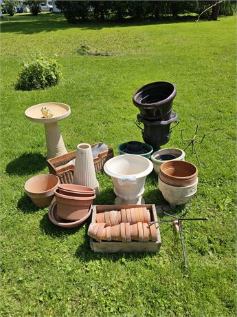 Mixed Planters & Bird Bath