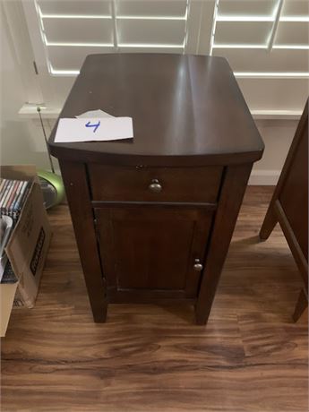 Brown Chair Side Accent Table Chest W/Door & Power Outlets On The Back