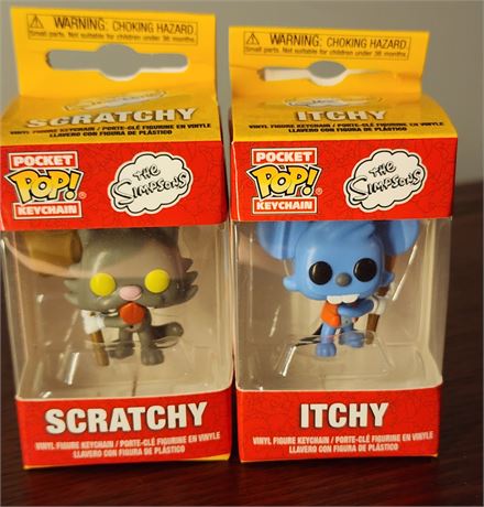 Pocket Funko Pop Keychains~ Itchy & Scratchy Figurines Set of 2