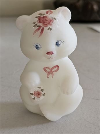 Fenton Signed Hand Painted Rose Bear