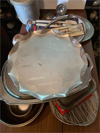 Kitchen Lot - Silver Trays, Whisks, Spatula Sets, Oval Roast Racks, Bowls & More