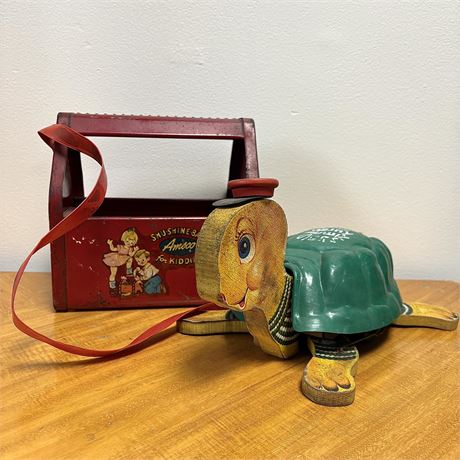 Vintage Fisher Price Timmy Turtle & Amsco Shu-Shine-Bank for Kiddies