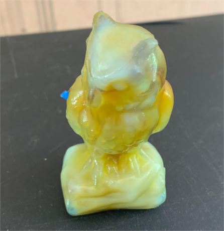 Boyd Lemon Yellow Candy Stripe Slag Glass Owl Figurine Statuary From 1980s