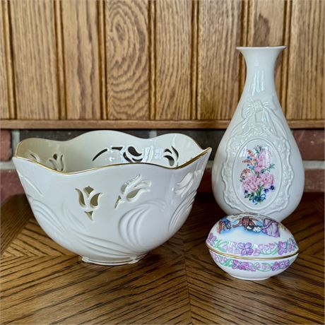 Lenox Bowl, Vase and Easter Egg Trinket Box