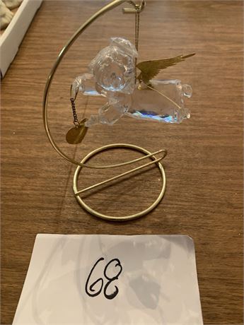 Clear Acrylic Angel With Gold Wings Holding Gold Heart With Metal Display Stand