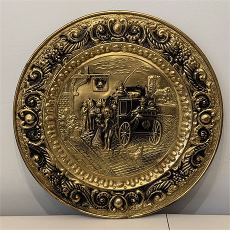 Mid-Century Large Embossed Brass Wall Hanging, Repousse - 22"