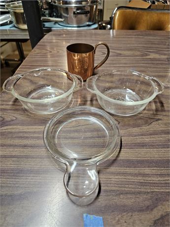 Fire-King Bakeware / Handled Soup Bowls / Moscow Mule Copper Mug