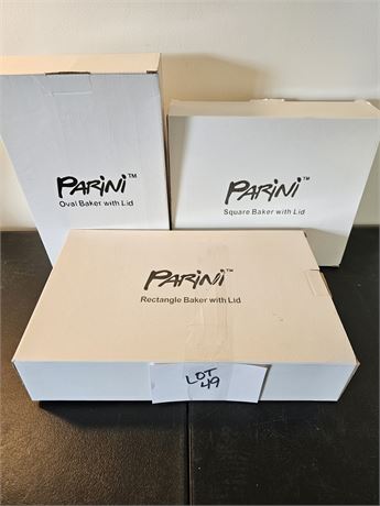 Parini Square Baker W/ Lid New In Box,Oval Baking W/Lid & Rectangle Baker N.I.B