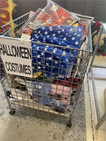Metal Rolling Storage Bin Full of Misc Halloween Costumes