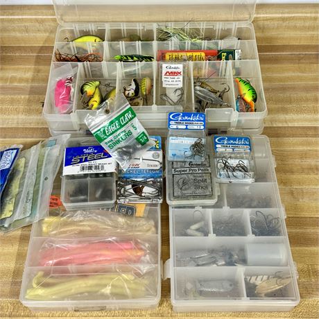 LARGE Mixed Lot of Fishing Lures, Soft Bait, NEW Hooks, Storage & MORE!