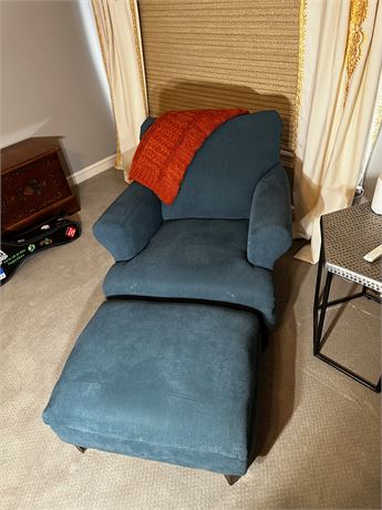 Blue Accent Chair and Matching Ottoman