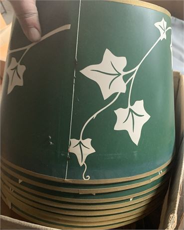 Green & Gold Lamp Shade W/White Ivy Leaf Pattern Lot of 8