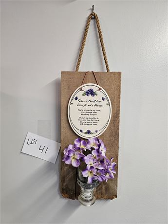 Wall Hanging Violet Faux Floral with Mom's House Plaque