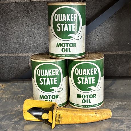 Vintage Quaker State Oil Cans - Some w/ Contents