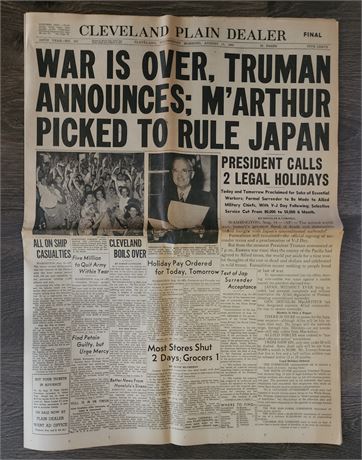 Cleveland Plain Dealer "War is Over" Newspaper