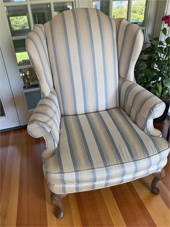 Queen Ann Striped Pattern Wing Back Arm Chair