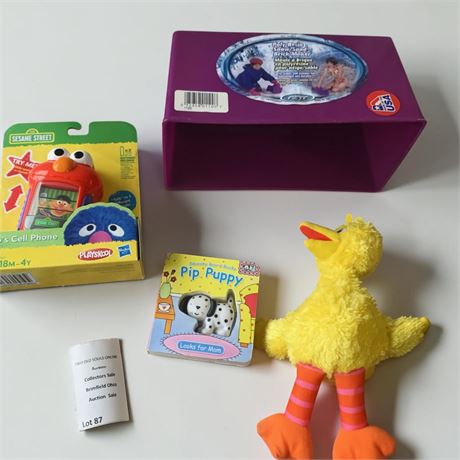 Playskool Elmo's Cell Phone,  Big Bird 14" Plush, Pip Puppy Squeaky Board Book