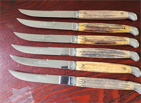 Faux Antler Handle Stainless Blades Stamped "Q"-Set of 6