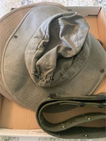 Military Belt, Bucket Hat Lot
