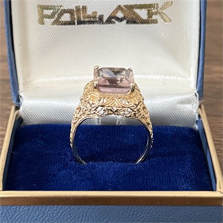 Intricate 14k Gold Light Purple Faceted Amethyst Ring - Size 8 - 5.1g