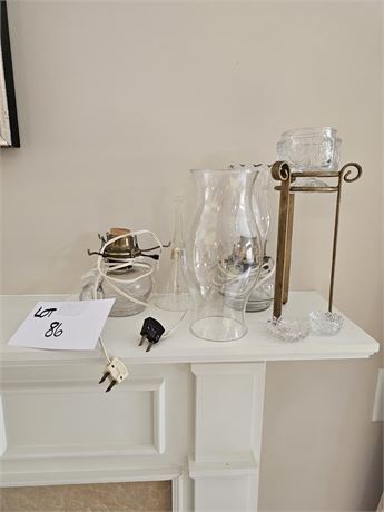 Mixed Glass Converted Oil Lamp, Chimney, Candle Holder & More