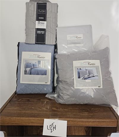 New Belle Russo Gray Queen Sheet Set, Pillows & Queen Coverlet Set