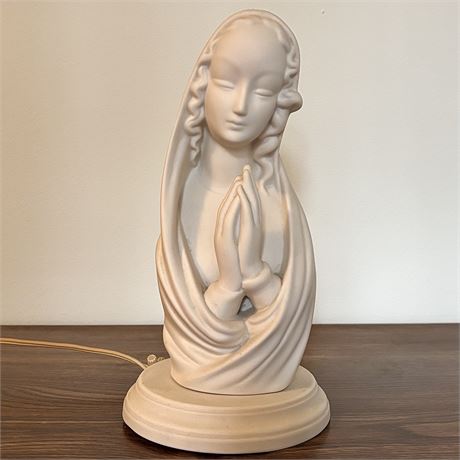 Vintage Virgin Mary Matte Ceramic Lamp - 10"H