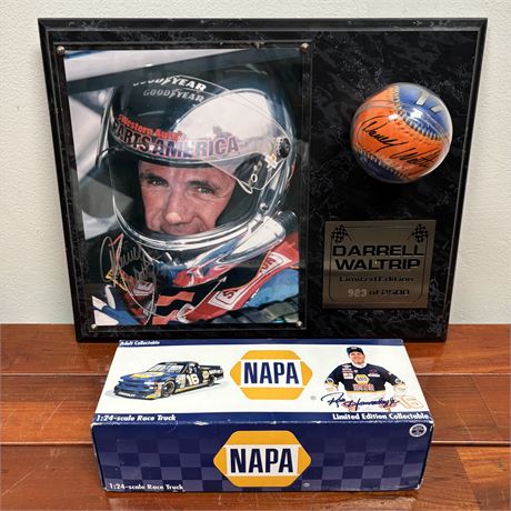 Autographed Darrell Waltrip NASCAR Plaque & 1:24 Scale NAPA Race Truck