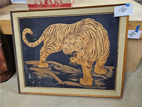 Wood Inlay Tiger Art