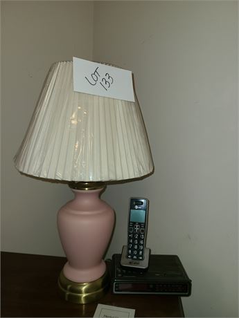 GE AM/FM Clock Radio / AT&T Phone & Pink Table Lamp