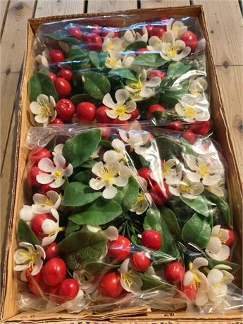 Artificial Cherry Blossoms & Berries Decorative Flower Bunches - 5 Boxes Total