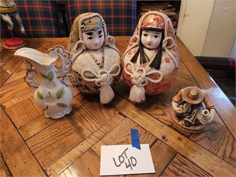 Mixed Asian Decor: Vase / Vintage Daruma Dolls & More
