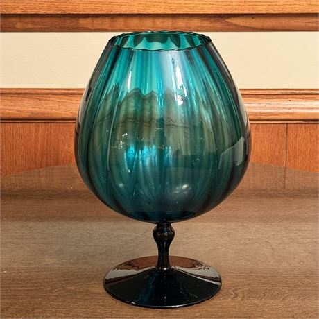 Large MCM Empoli Italy Optic Turquoise Art Glass Vase/Candle Holder -12"T x 8"