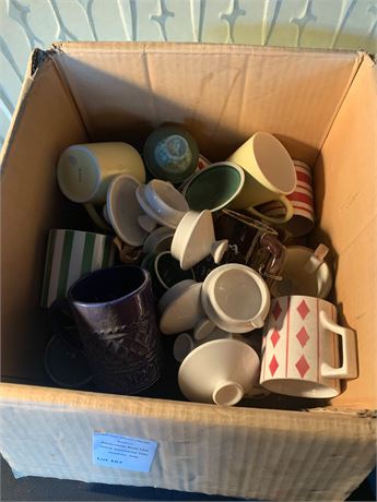 Ceramic Mugs, Cups & Lids Lot - 1 Box