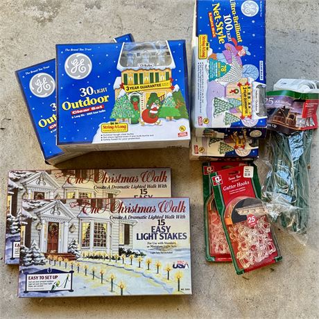 Lot of Clear Vintage Christmas Lights & Related - All New, Old Stock