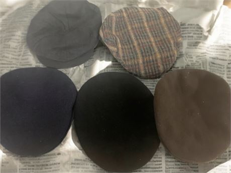 Men's Kangol Newspaper Boy Style Hats - Lot of 5 In Black, Plaid, Gray, Brown