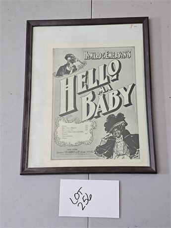 Antique Sheet Music Cover "Hello My Baby" Framed