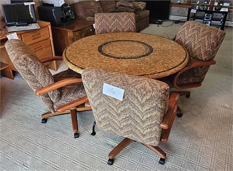 Earthtone Mosaic Style Round Table With 4 Cushion Caster Chairs