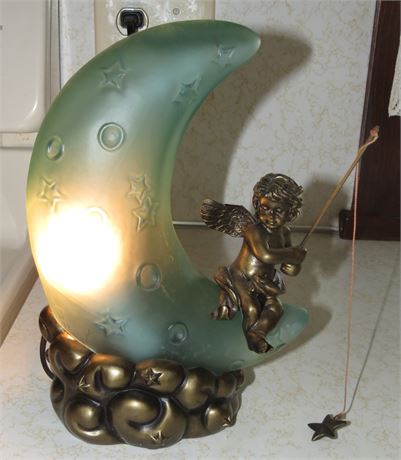 Cherub On Moon Lamp