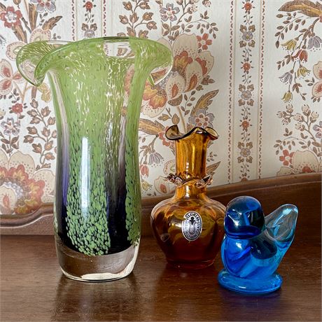 Pilgrim, Czech and Artisan Art Glass Pieces - Vase is 8"T