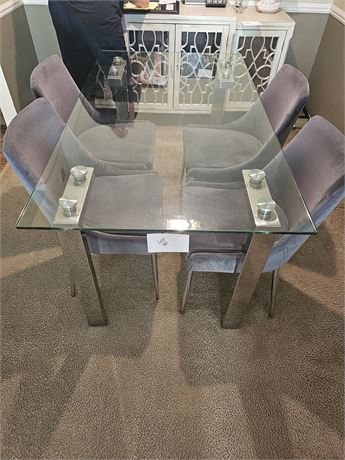 Chrome & Glass Top Dining Set W/ 4 Steel Grey Colored Chairs Perigold